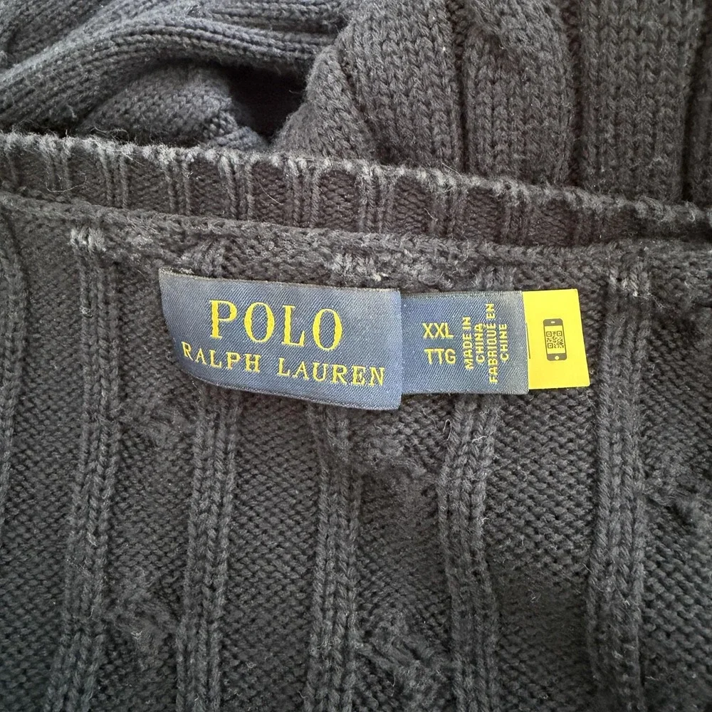 Polo Ralph Lauren Cable Knit Sweater Mens 2XL (Fits M) Navy V Neck Preppy